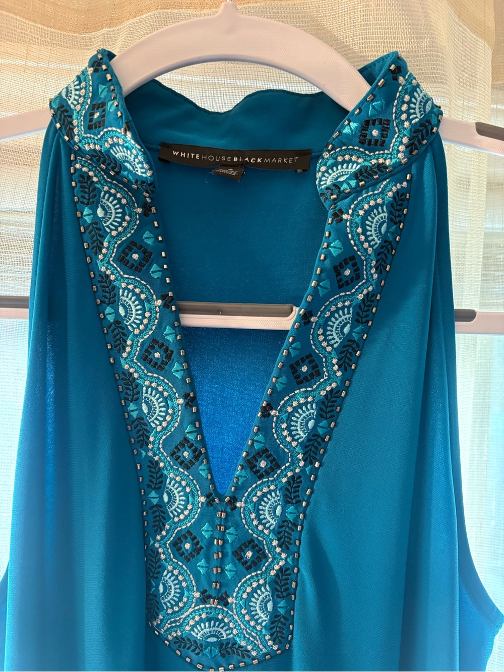 White House Black Market Teal Embellished V-Neck Dress